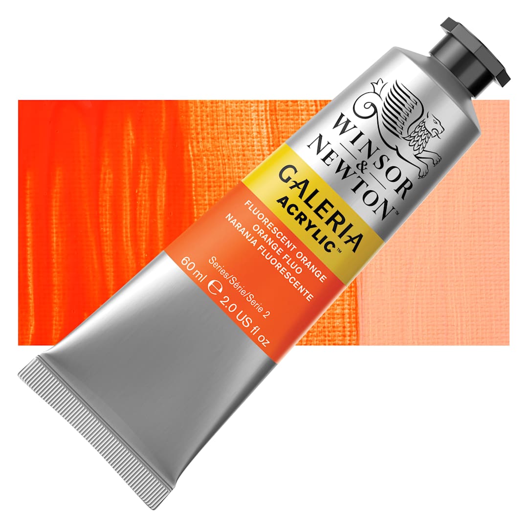Open in modal - Winsor & Newton Galeria Flow Acrylics - Fluorescent Orange, 60 ml Tube and swatch