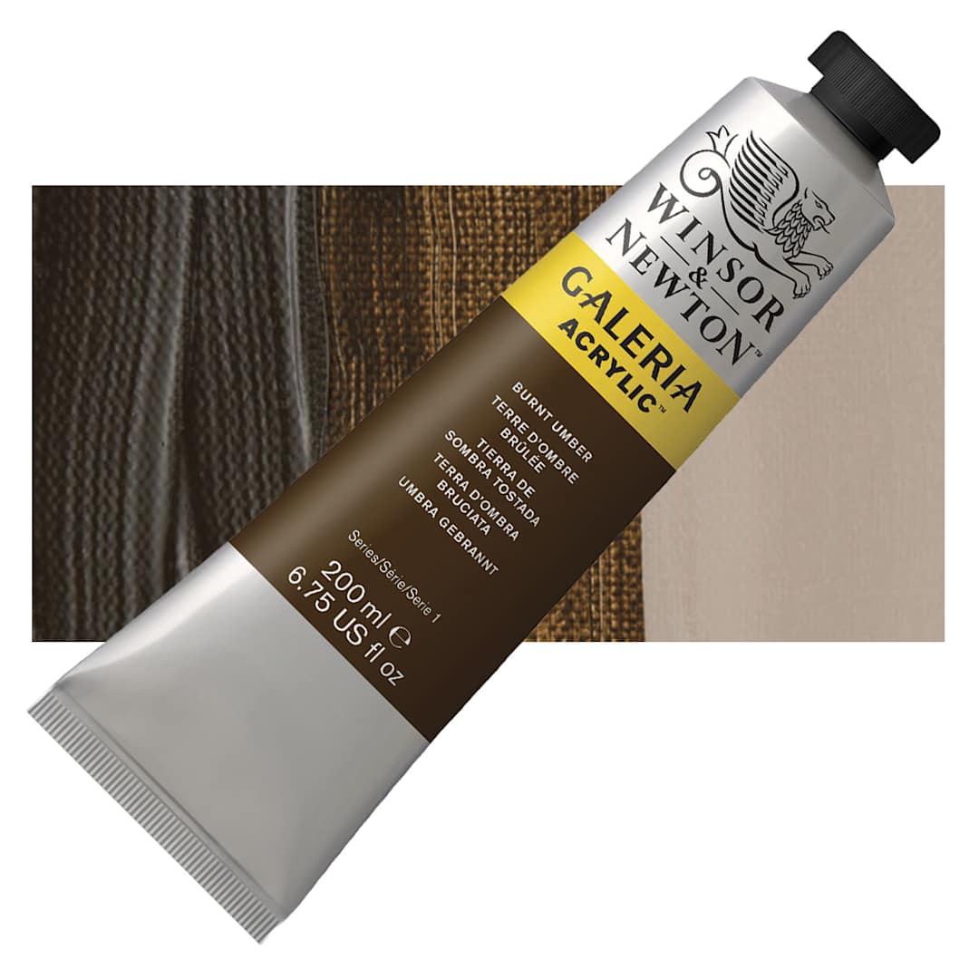Open in modal - Winsor & Newton Galeria Flow Acrylic - Burnt Umber, 200 ml tube and swatch