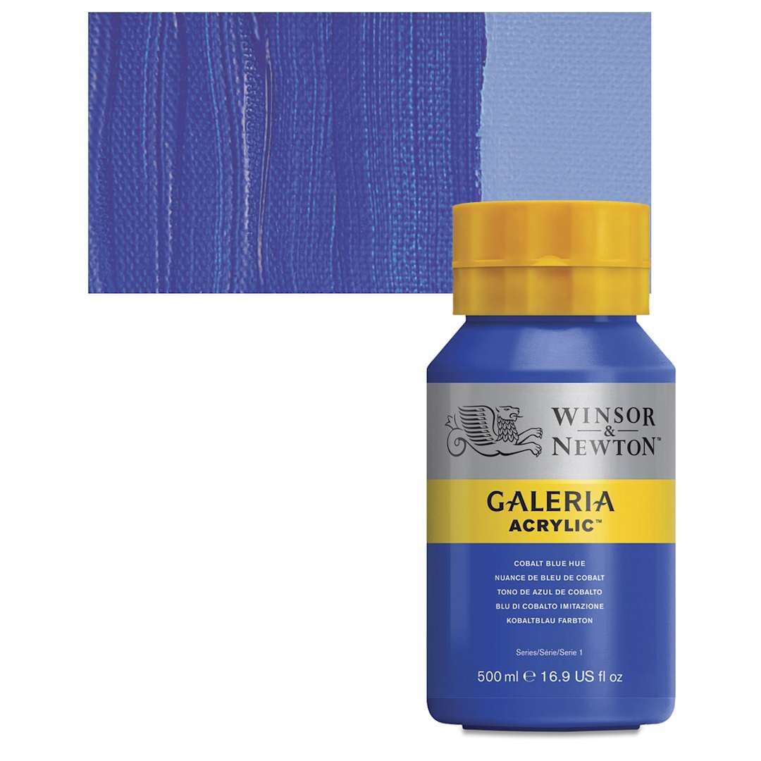 Open in modal - Winsor & Newton Galeria Flow Acrylic - Cobalt Blue Hue, 500 ml tube and swatch