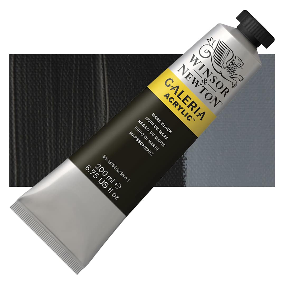 Open in modal - Winsor & Newton Galeria Flow Acrylic - Mars Black, 200 ml tube and swatch