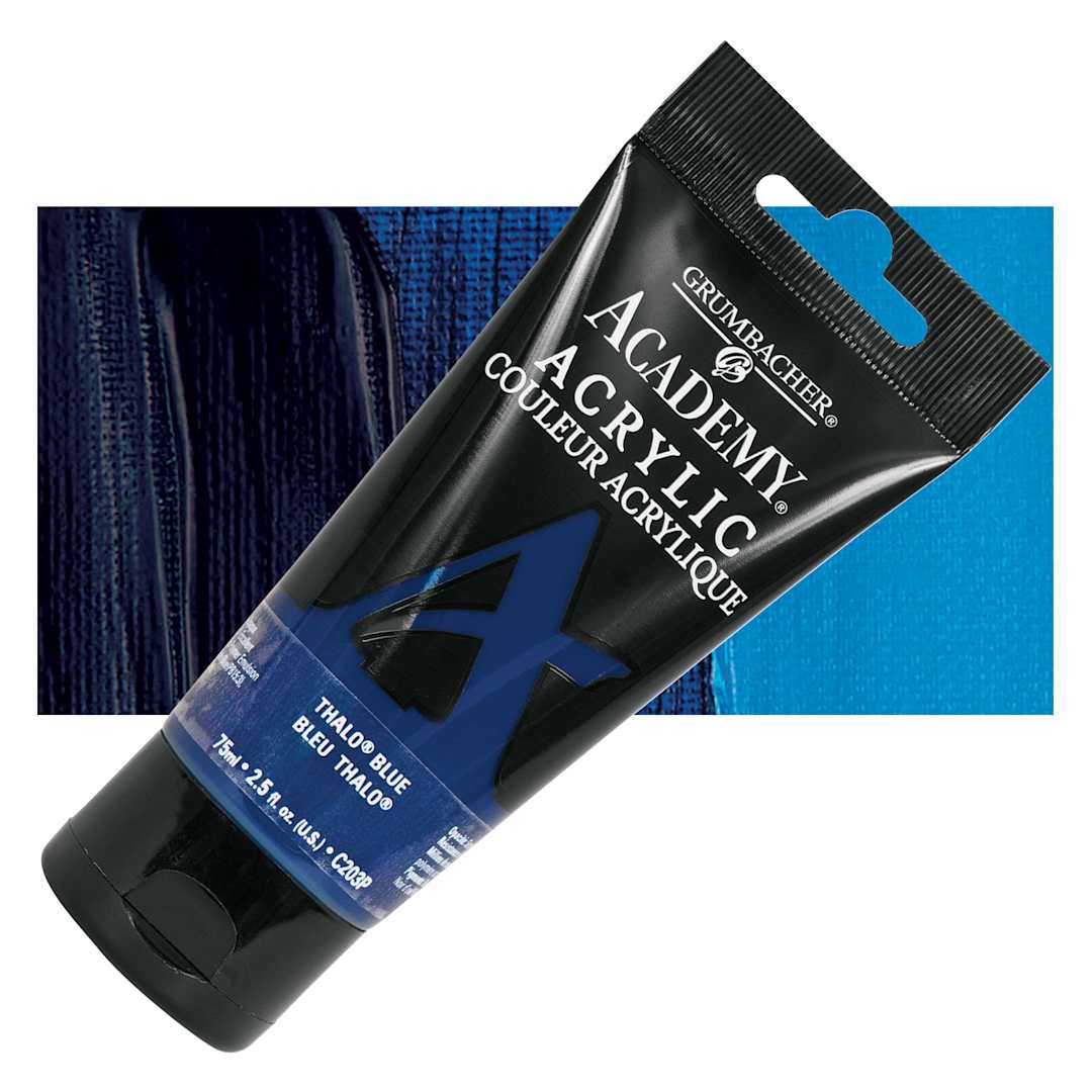 Open in modal - Grumbacher Academy Acrylic - Thalo Blue, 75 ml tube and swatch