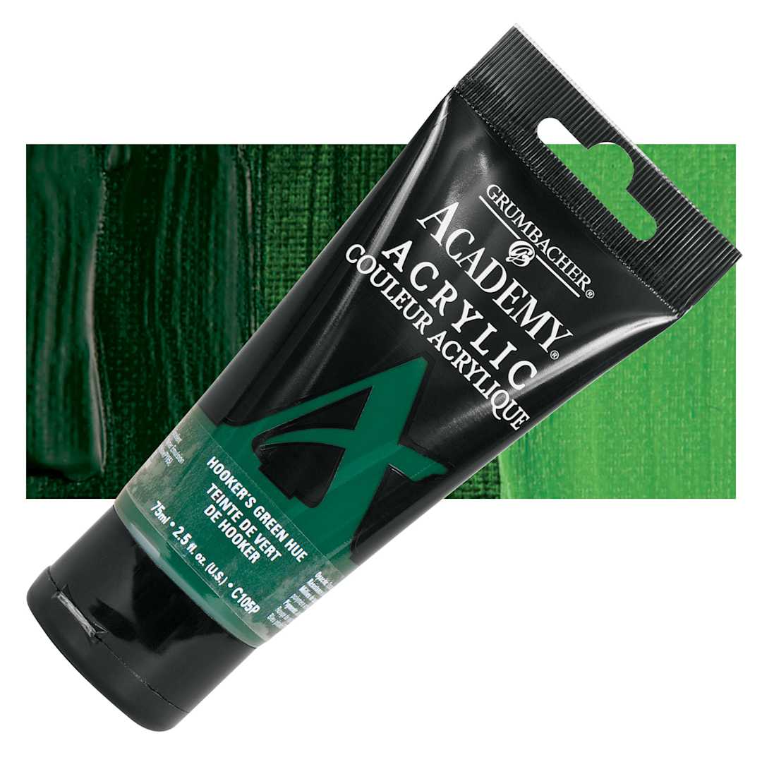Open in modal - Grumbacher Academy Acrylic - Hooker's Green Hue, 75 ml tube and swatch