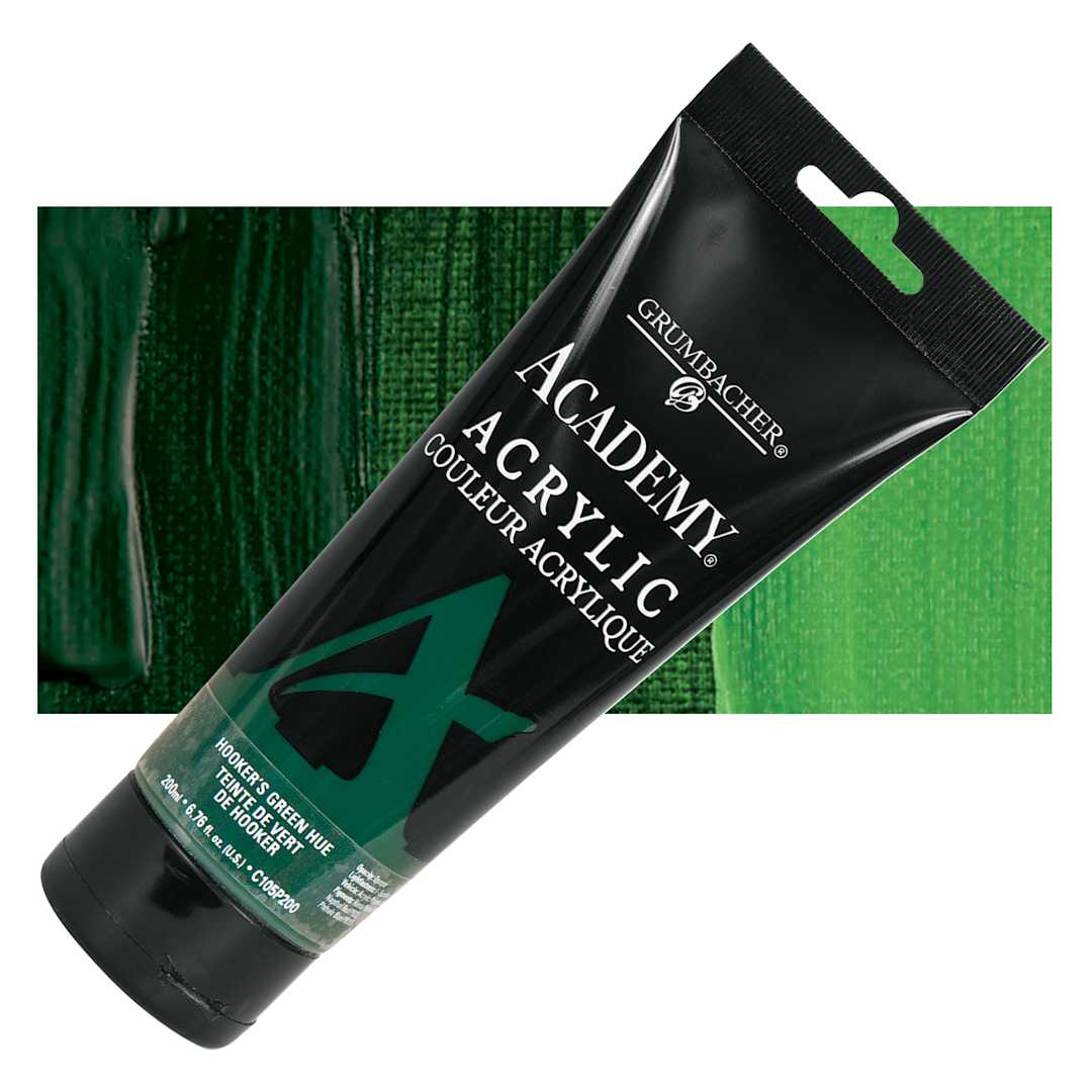 Open in modal - Grumbacher Academy Acrylic - Hooker's Green Hue, 200 ml tube and swatch