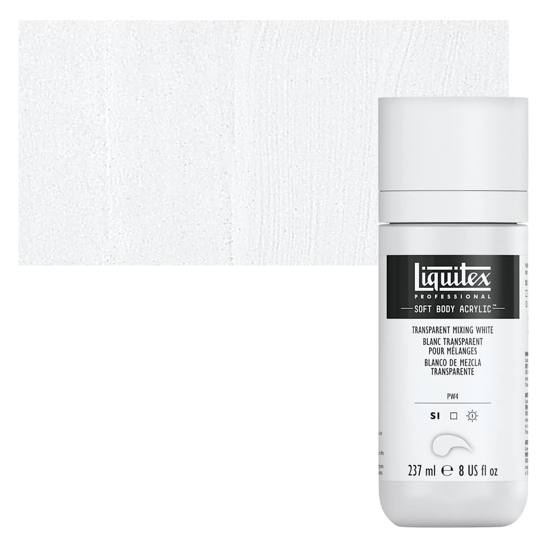 Open in modal - Liquitex Soft Body Artist Acrylic - Transparent Mixing White, 237 ml bottle and swatch