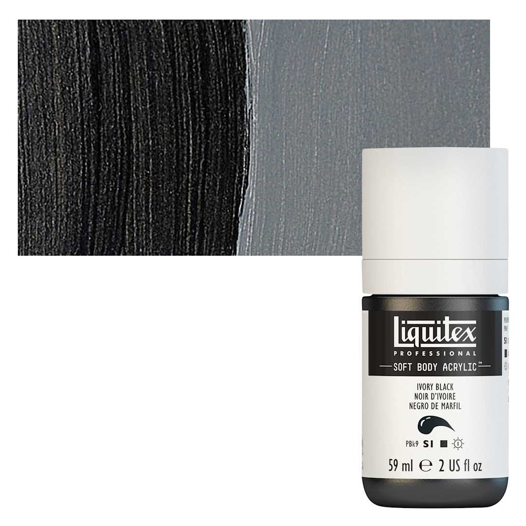 Open in modal - Liquitex Soft Body Artist Acrylic - Ivory Black, 59 ml bottle and swatch