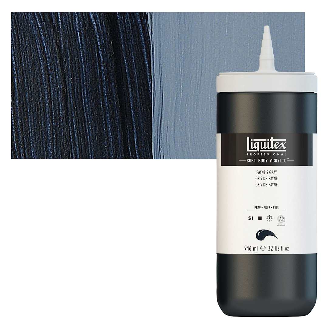 Open in modal - Liquitex Soft Body Artist Acrylic - Payne's Gray, 946 ml bottle and swatch