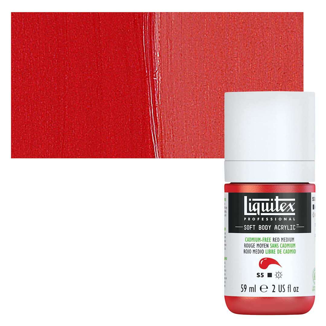 Open in modal - Liquitex Soft Body Artist Acrylic - Cadmium Free Red Medium, 59 ml bottle and swatch