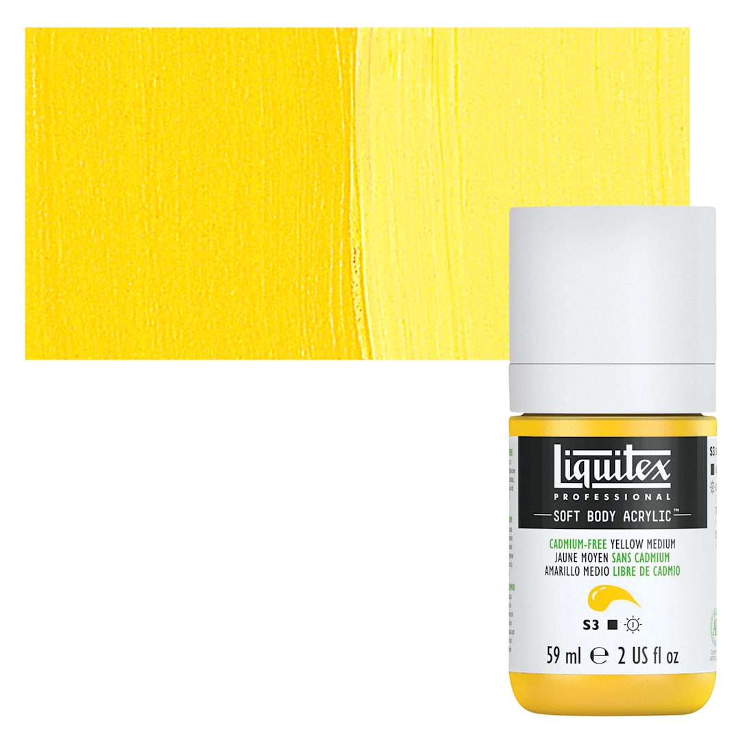Open in modal - Liquitex Soft Body Artist Acrylic - Cadmium-Free Yellow Medium, 59 ml bottle and swatch