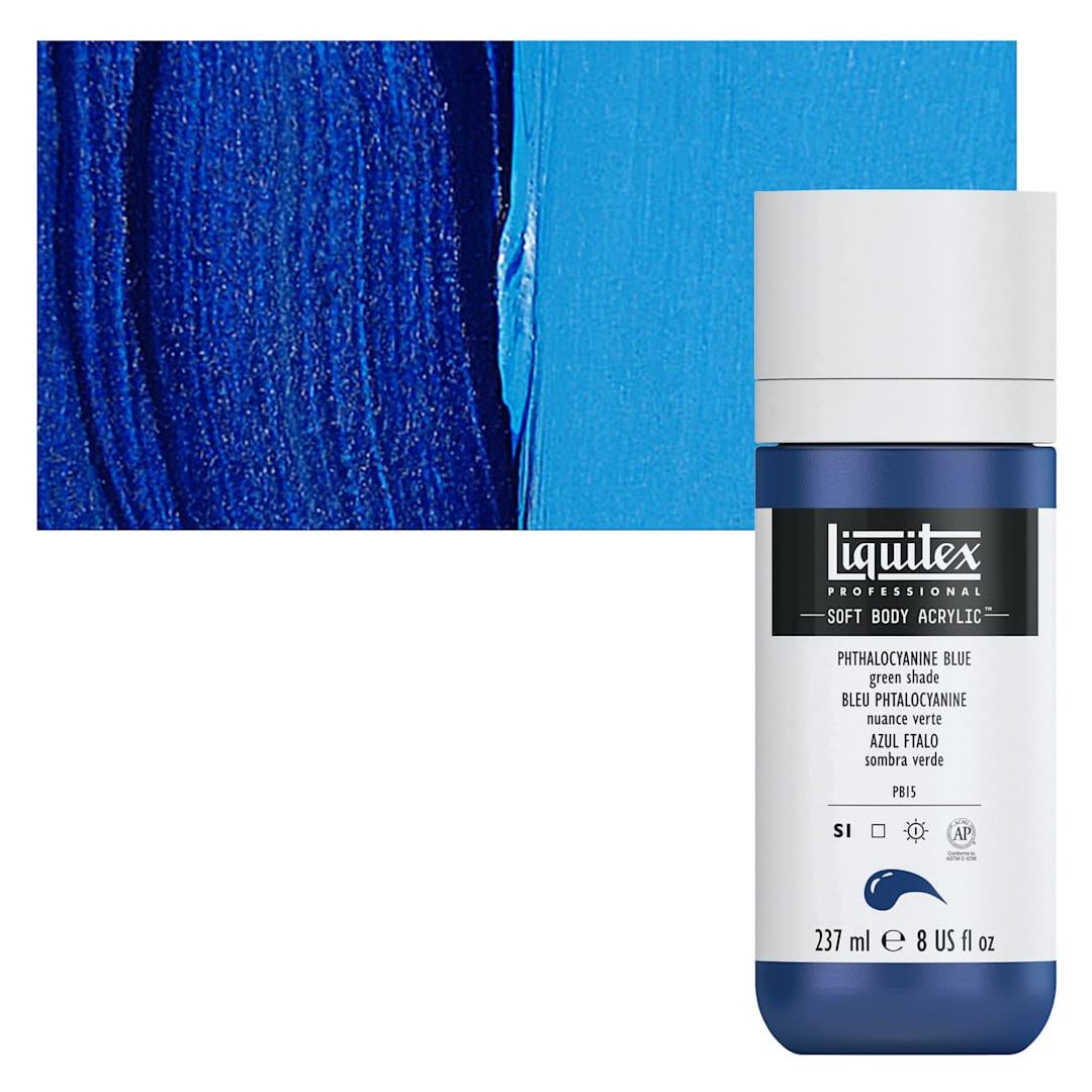 Open in modal - Liquitex Soft Body Artist Acrylic - Phthalo Blue Green Shade, 237 ml bottle and swatch