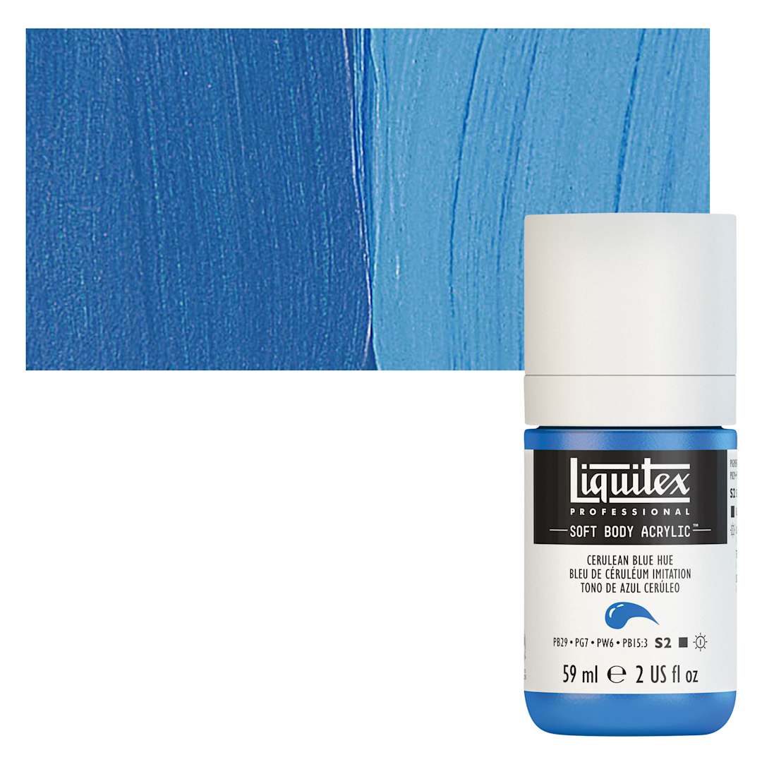 Open in modal - Liquitex Soft Body Artist Acrylic - Cerulean Blue Hue, 59 ml bottle and swatch