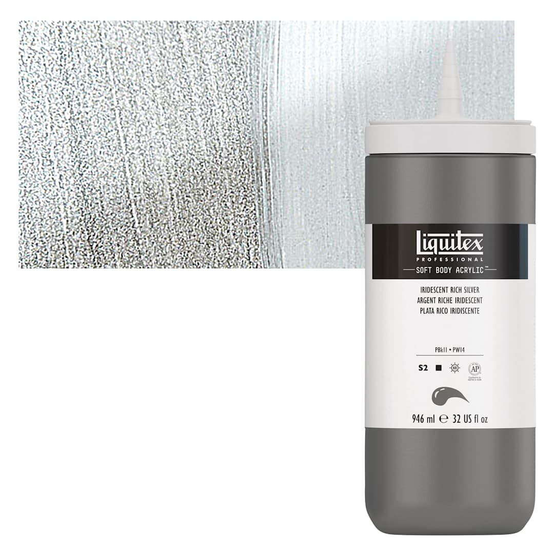 Open in modal - Liquitex Soft Body Artist Acrylic - Iridescent Rich Silver, 946 ml and swatch