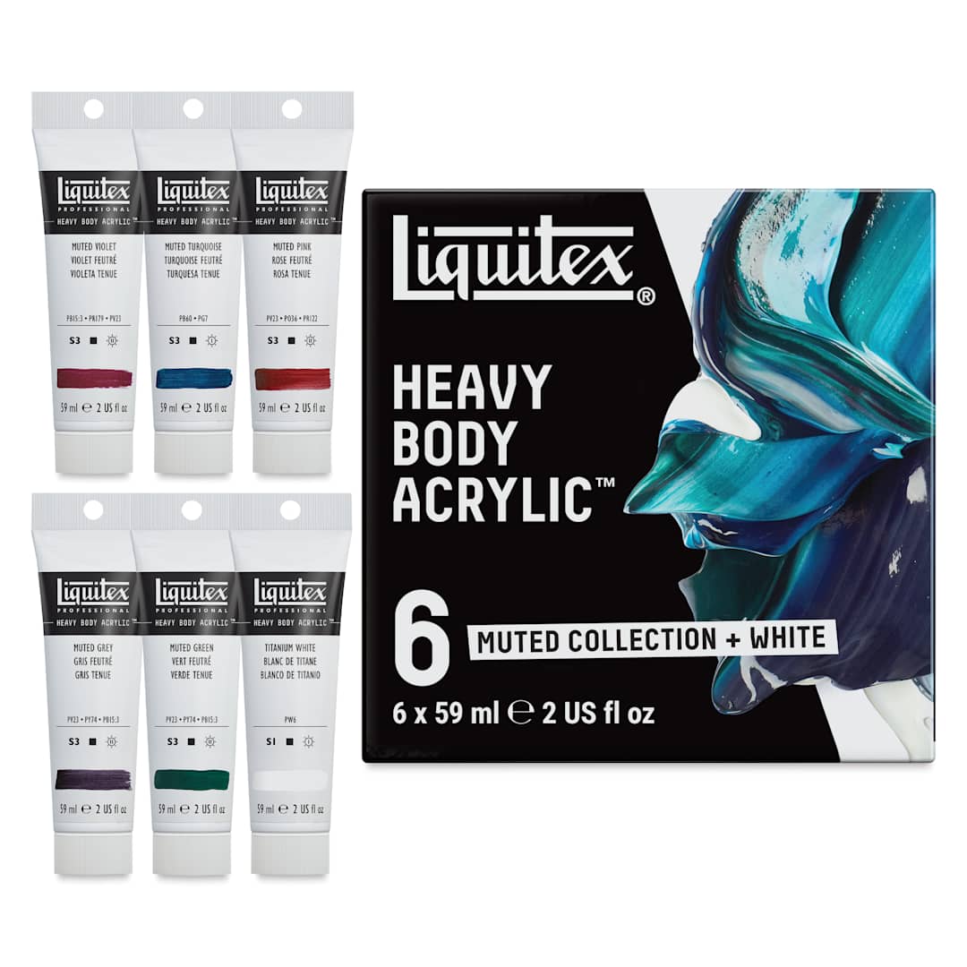 Open in modal - Liquitex Professional Heavy Body Acrylics - Set of 6, Muted Colors, 59 ml, contents and packaging