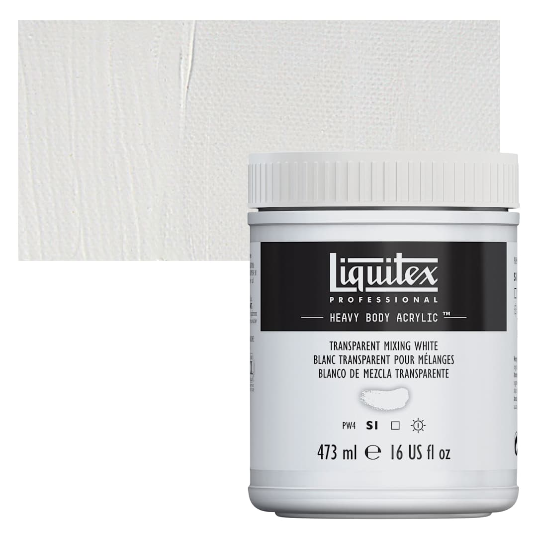 Open in modal - Liquitex Heavy Body Artist Acrylic - Transparent Mixing White, 16 oz Jar and swatch