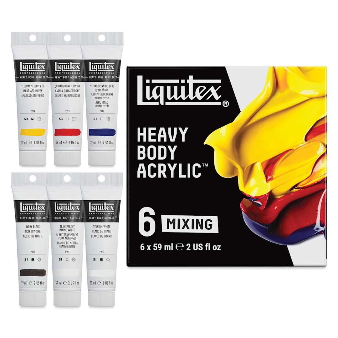 Open in modal - Liquitex Professional Heavy Body Acrylics - Set of 6, Mixing Colors, 59 ml, set contents and packaging