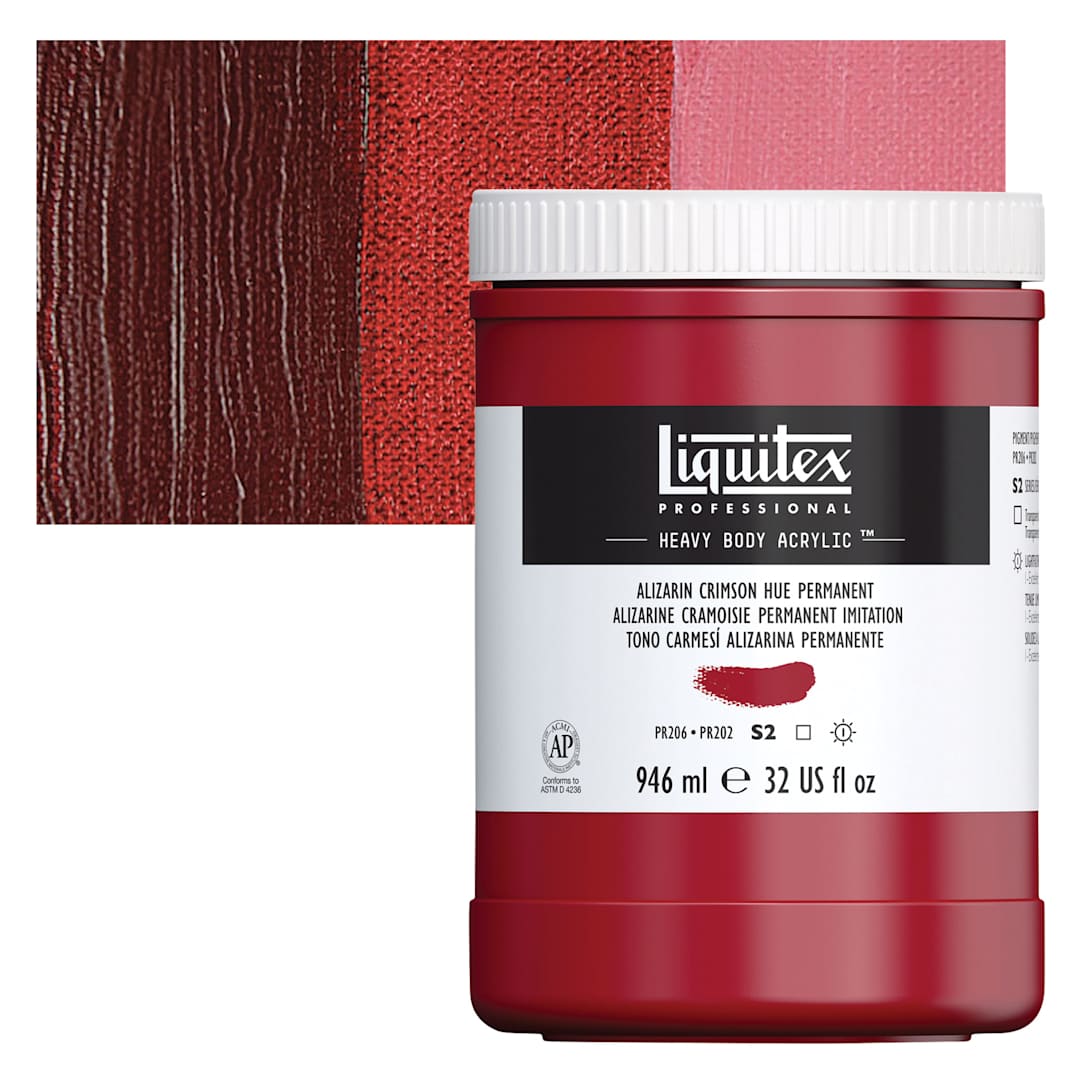 Open in modal - Liquitex Heavy Body Artist Acrylic - Alizarin Crimson Hue Permanent, 32 oz Jar and swatch