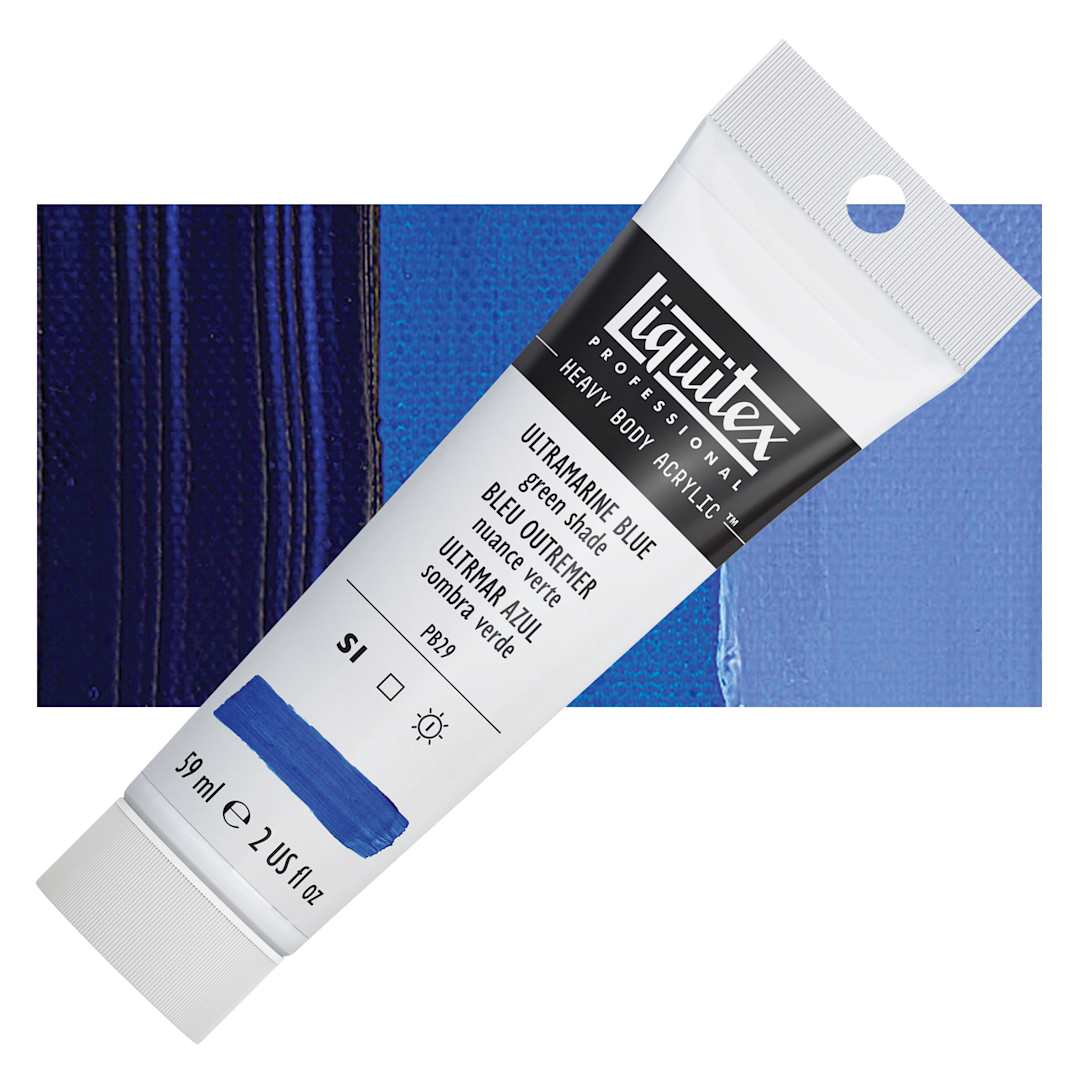 Open in modal - Liquitex Heavy Body Artist Acrylic - Ultramarine Blue (Green Shade), 2 oz Tube and swatch