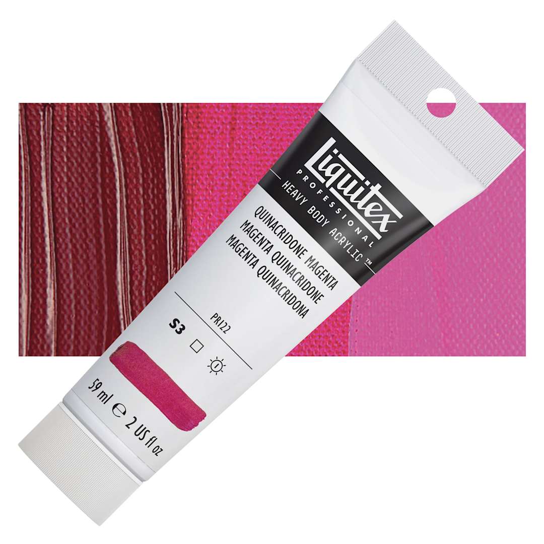 Open in modal - Liquitex Heavy Body Artist Acrylic - Quinacridone Magenta, 2 oz Tube and swatch