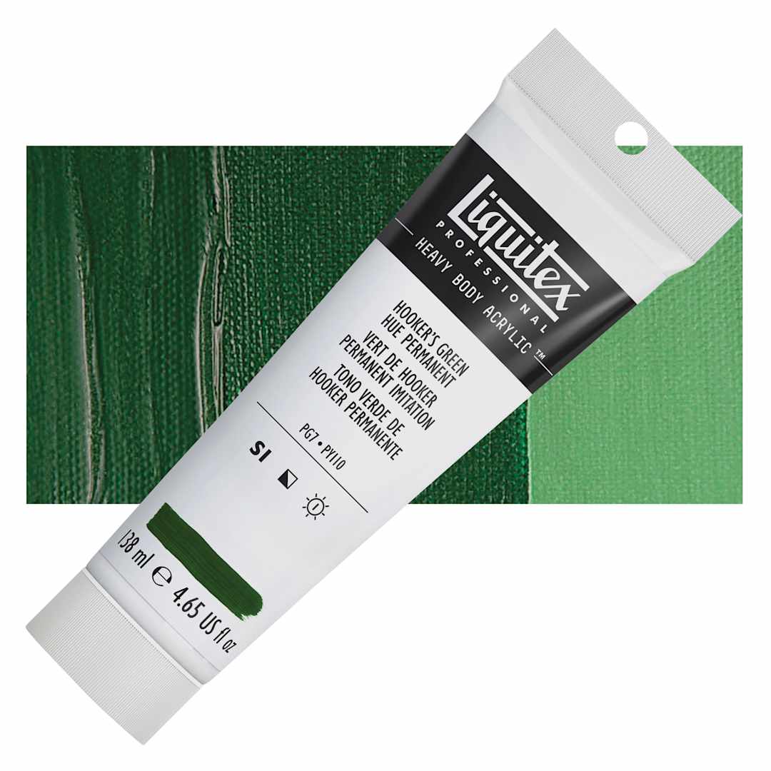 Open in modal - Liquitex Heavy Body Artist Acrylic - Hooker's Green Hue Permanent, 4.65 oz Tube and swatch