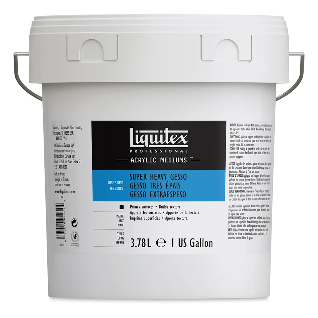 Open in modal - Liquitex Super Heavy Acrylic Gesso-White 1 Gallon Bucket. Front of bucket.