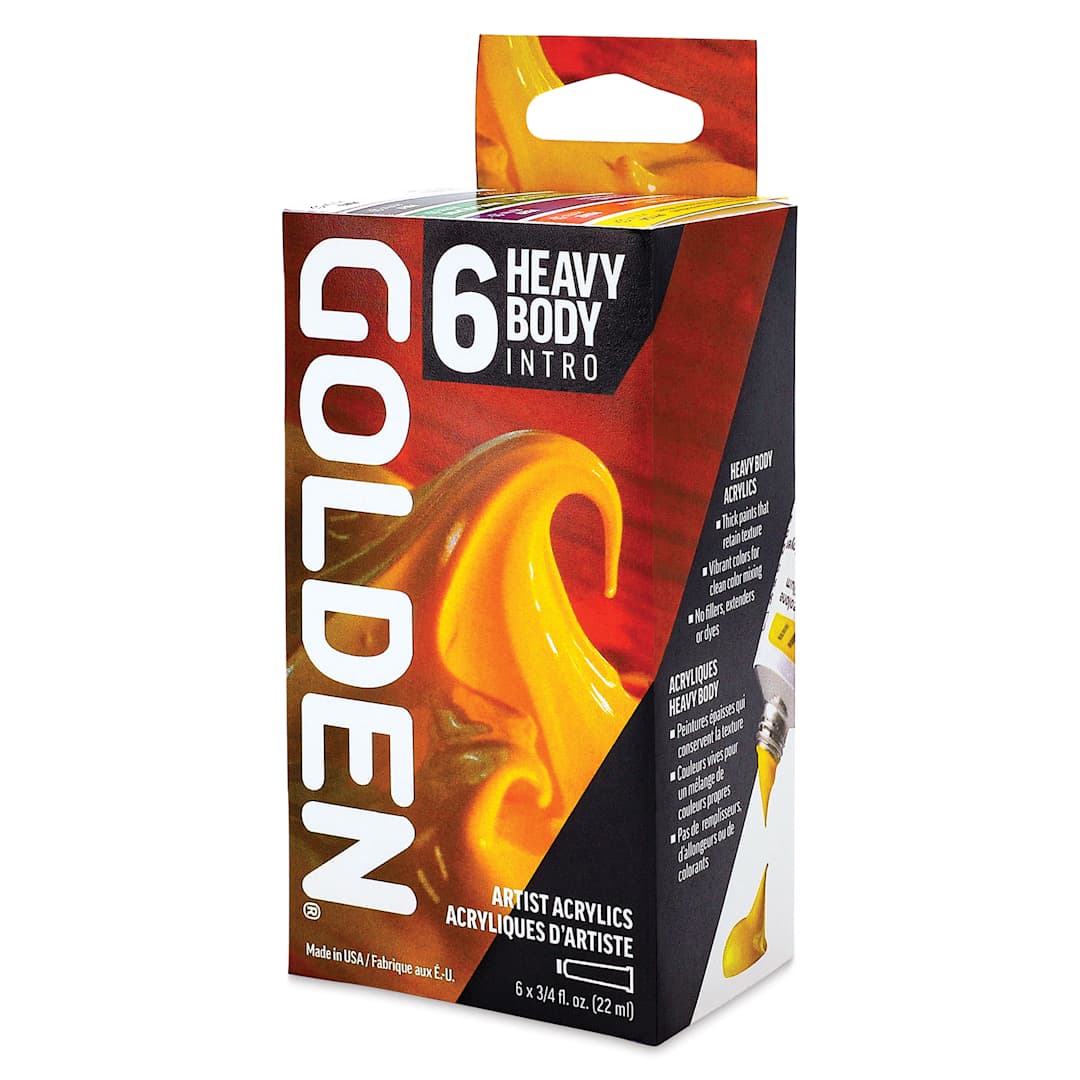 Open in modal - Golden Heavy Body Artist Acrylic Set - Intro Set of 6, Assorted Colors, 22 ml Tubes (front of packaging)