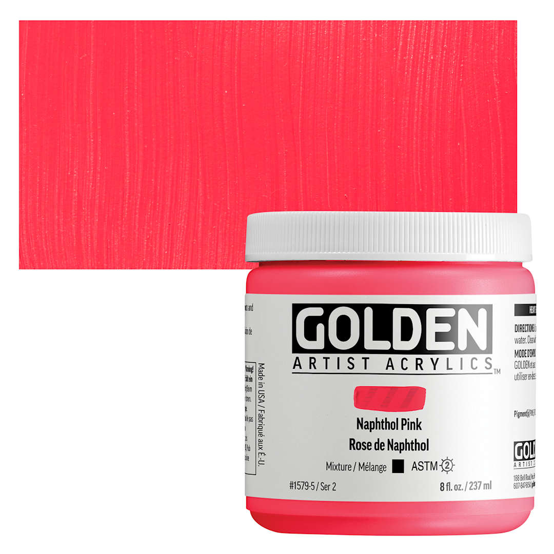 Open in modal - Golden Heavy Body Acrylic Paint - Naphthol Pink, 237 ml Jar and swatch