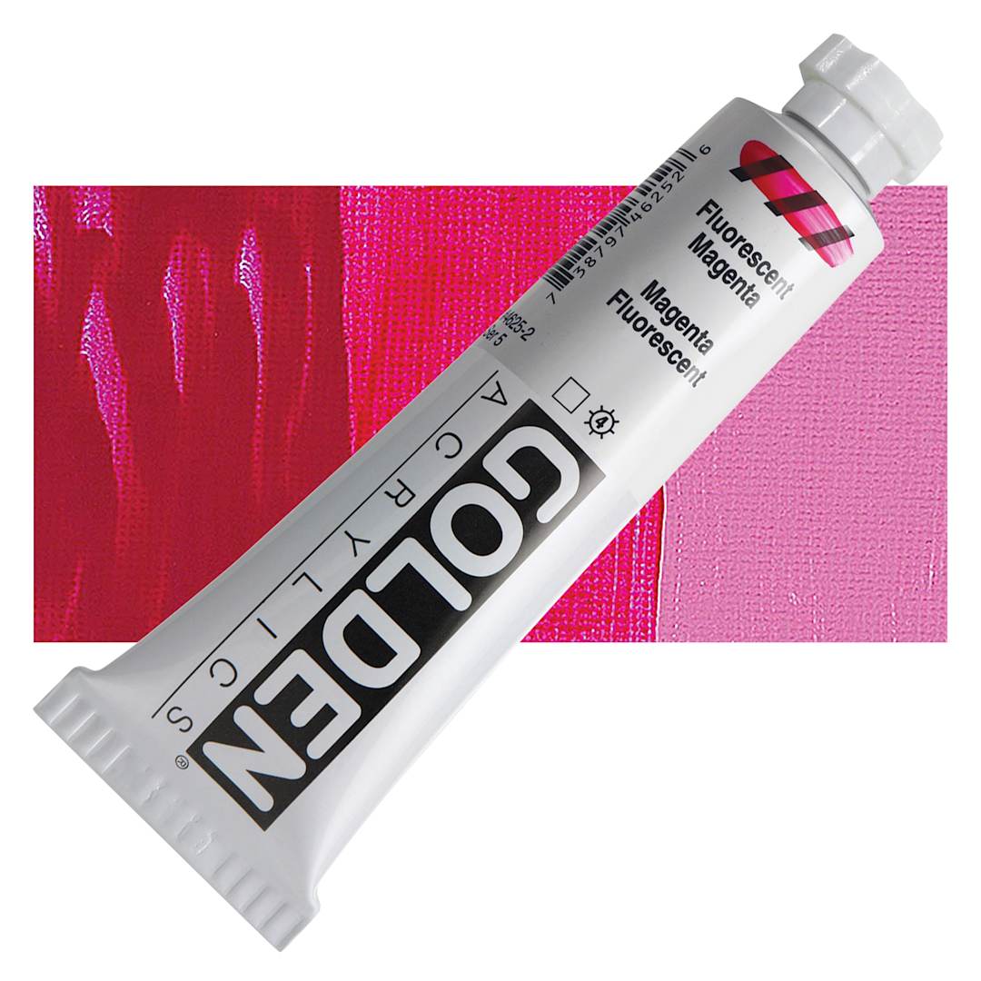 Open in modal - Golden Heavy Body Artist Acrylic - Fluorescent Magenta, 2 oz Tube and swatch