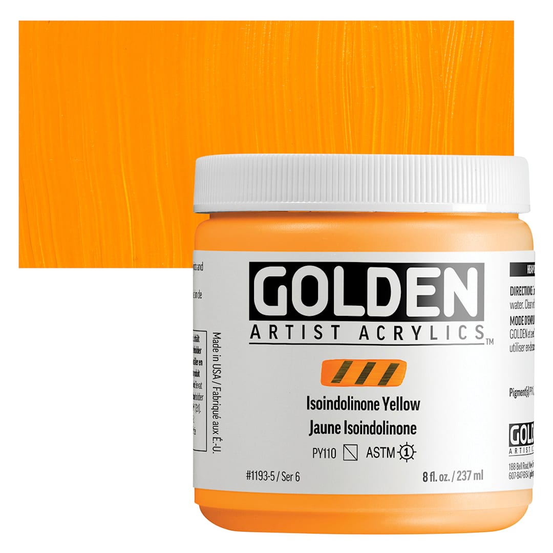 Open in modal - Golden Heavy Body Acrylic Paint - Isoindolinone Yellow, 237 ml Jar and swatch
