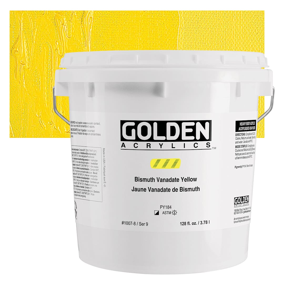 Open in modal - Golden Heavy Body Artist Acrylics - Bismuth Vanadate Yellow, 128 oz Bucket and swatch