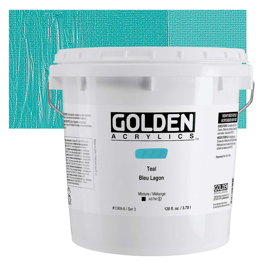 Open in modal - Golden Heavy Body Acrylic Paint - Teal, 128 oz Bucket and Swatch