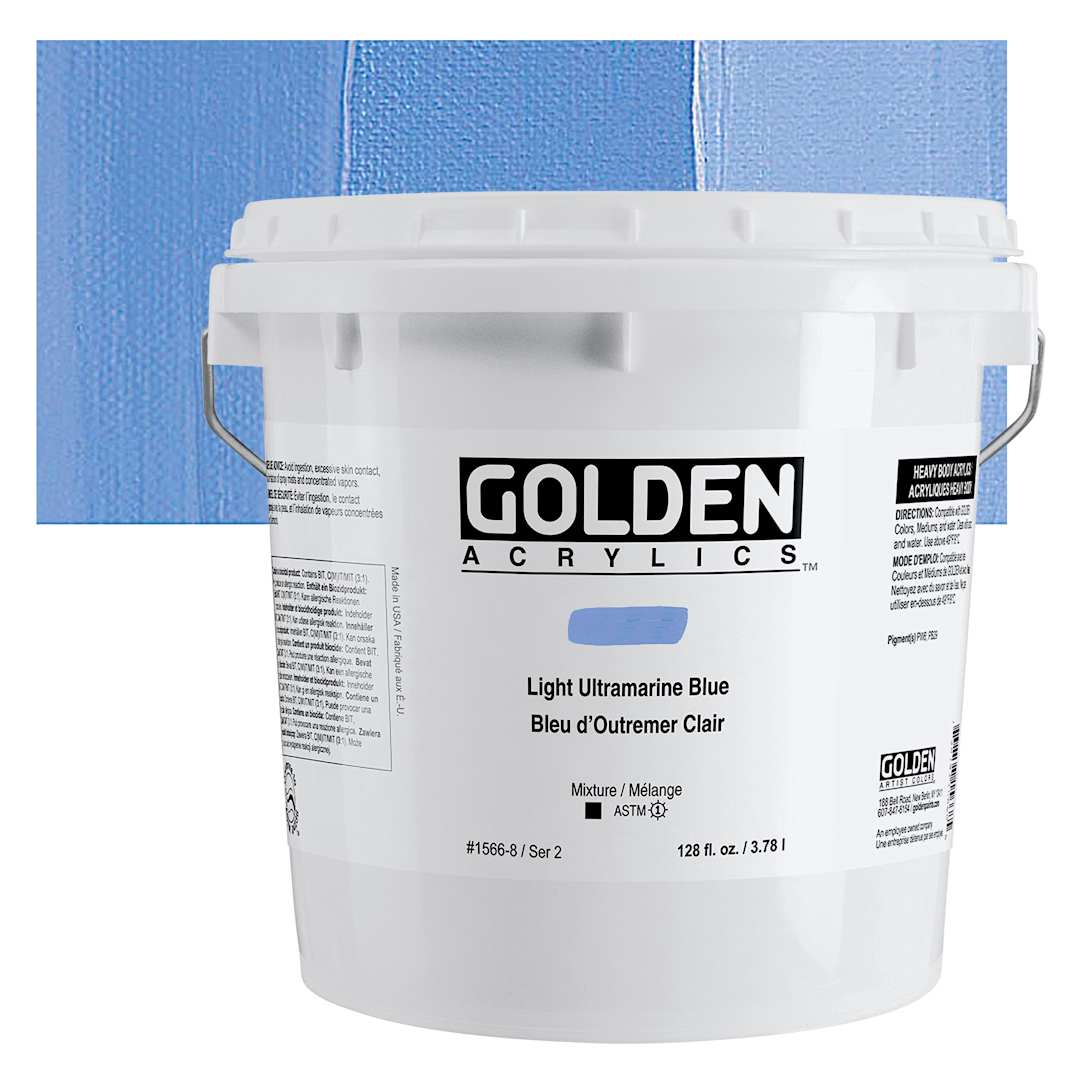 Open in modal - Golden Heavy Body Acrylic Paint - Light Ultramarine Blue, 3.78 L bucket and swatch