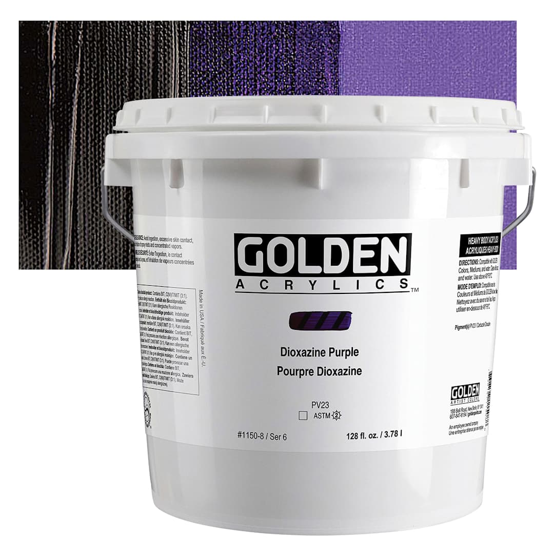 Open in modal - Golden Heavy Body Acrylic Paint - Dioxazine Purple, 128 oz Jar and swatch