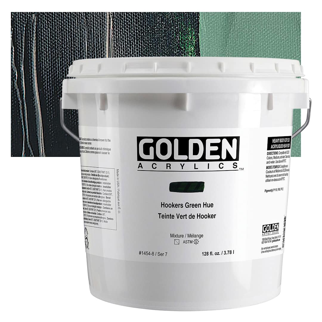 Open in modal - Golden Heavy Body Acrylic Paint - Hooker's Green Hue, 128 oz Jar and swatch