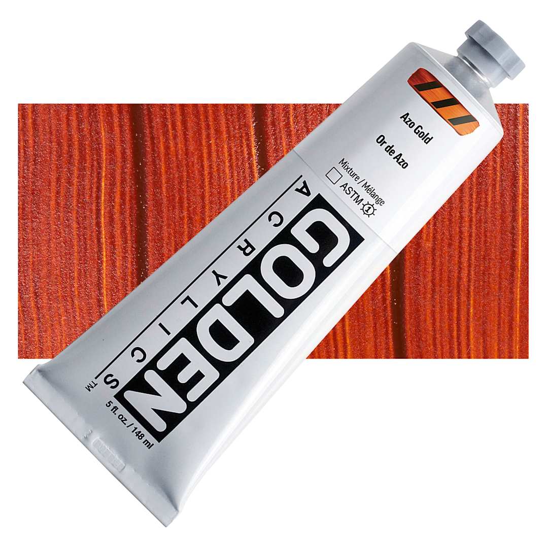 Open in modal - Golden Heavy Body Acrylic Paint - Azo Gold, 5 oz Tube and swatch