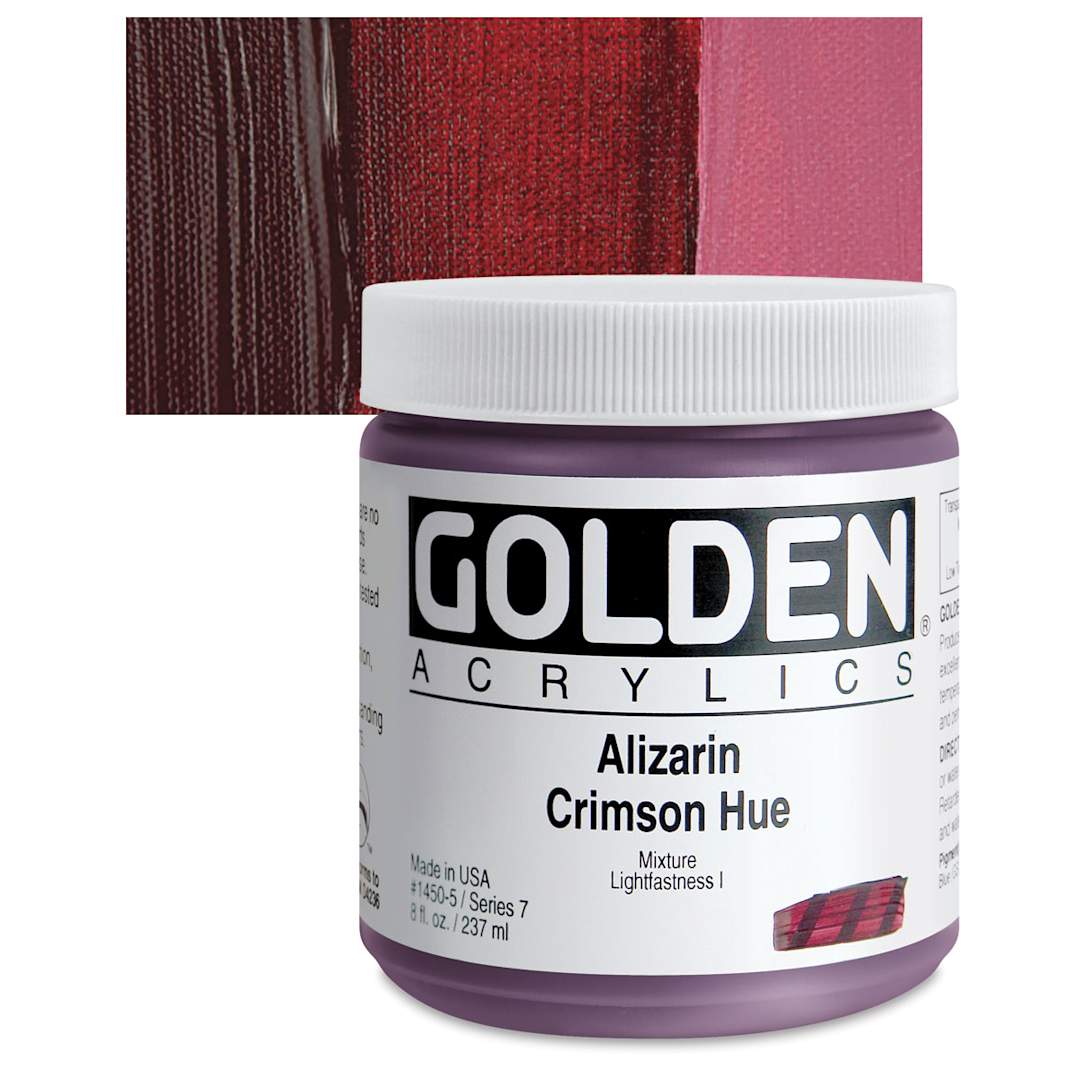 Open in modal - Golden Heavy Body Artist Acrylic - Alizarin Crimson Hue, 8 oz Jar and swatch