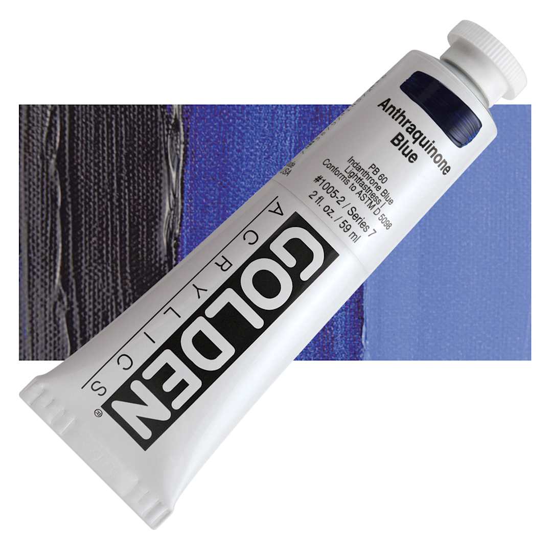Open in modal - Golden Heavy Body Artist Acrylic - Anthraquinone Blue, 2 oz Tube and swatch