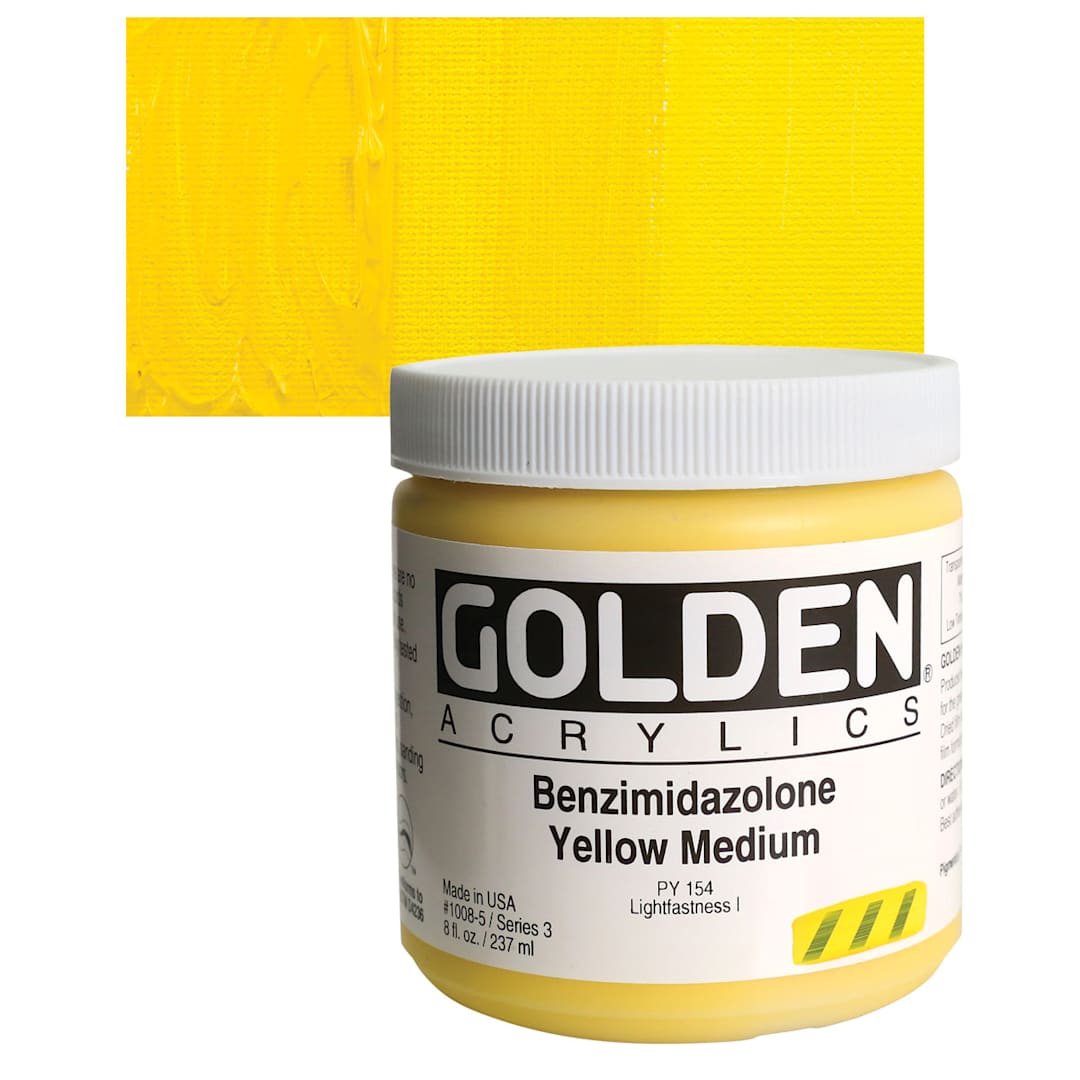 Open in modal - Golden Heavy Body Artist Acrylic - Benzimidazolone Yellow Medium, 8 oz and swatch