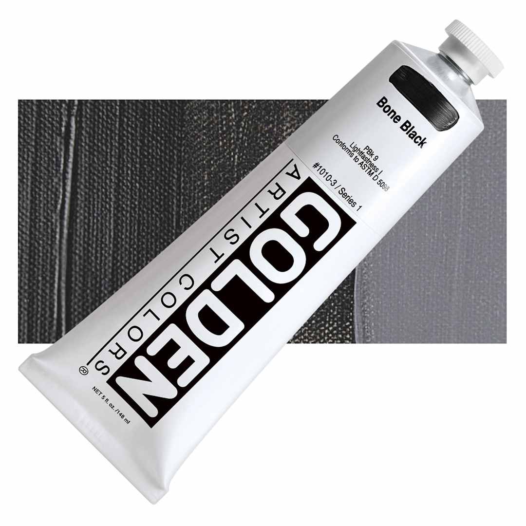 Open in modal - Golden Heavy Body Artist Acrylic - Bone Black, 5 oz Tube and swatch