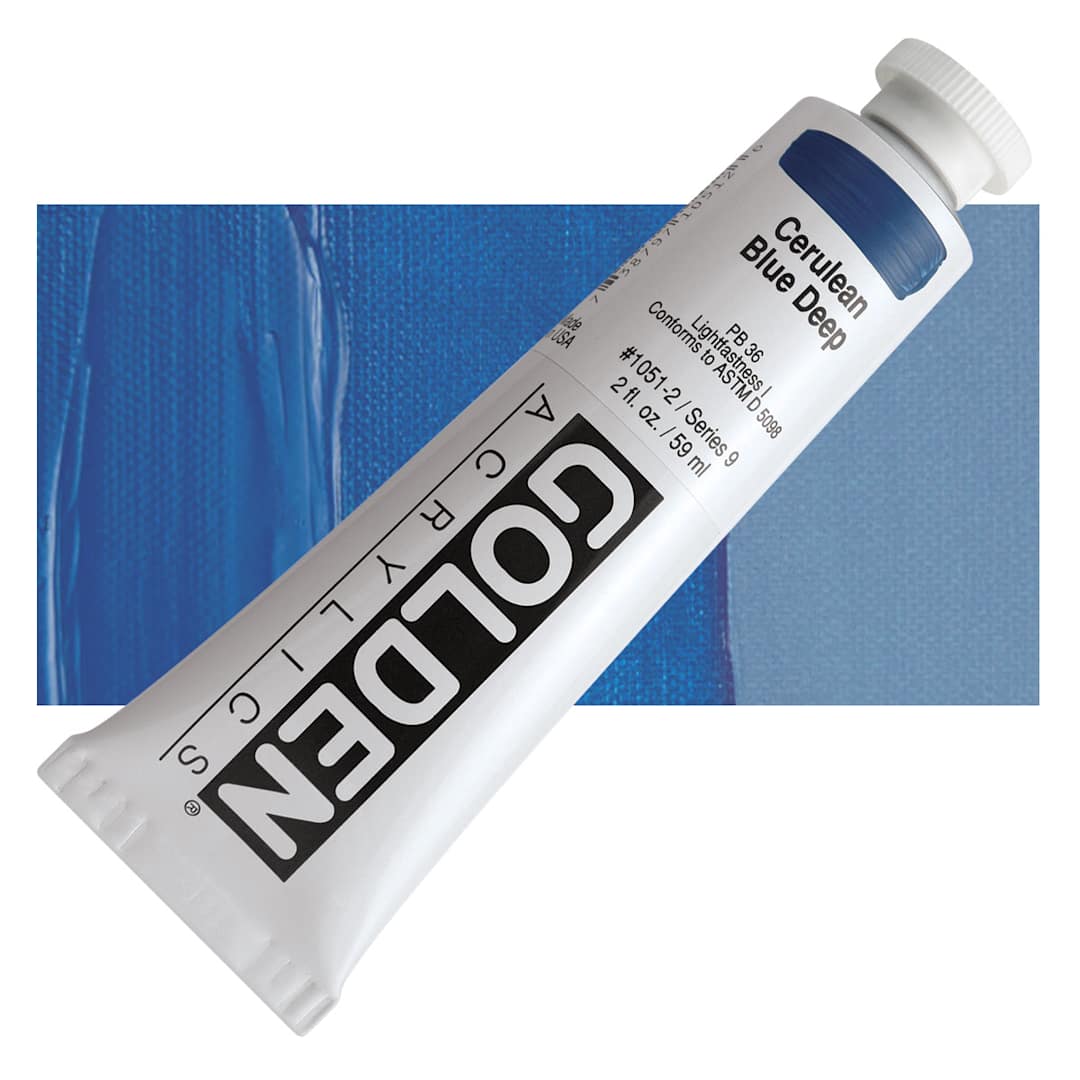 Open in modal - Golden Heavy Body Artist Acrylic - Cerulean Blue Deep, 2 oz Tube and swatch