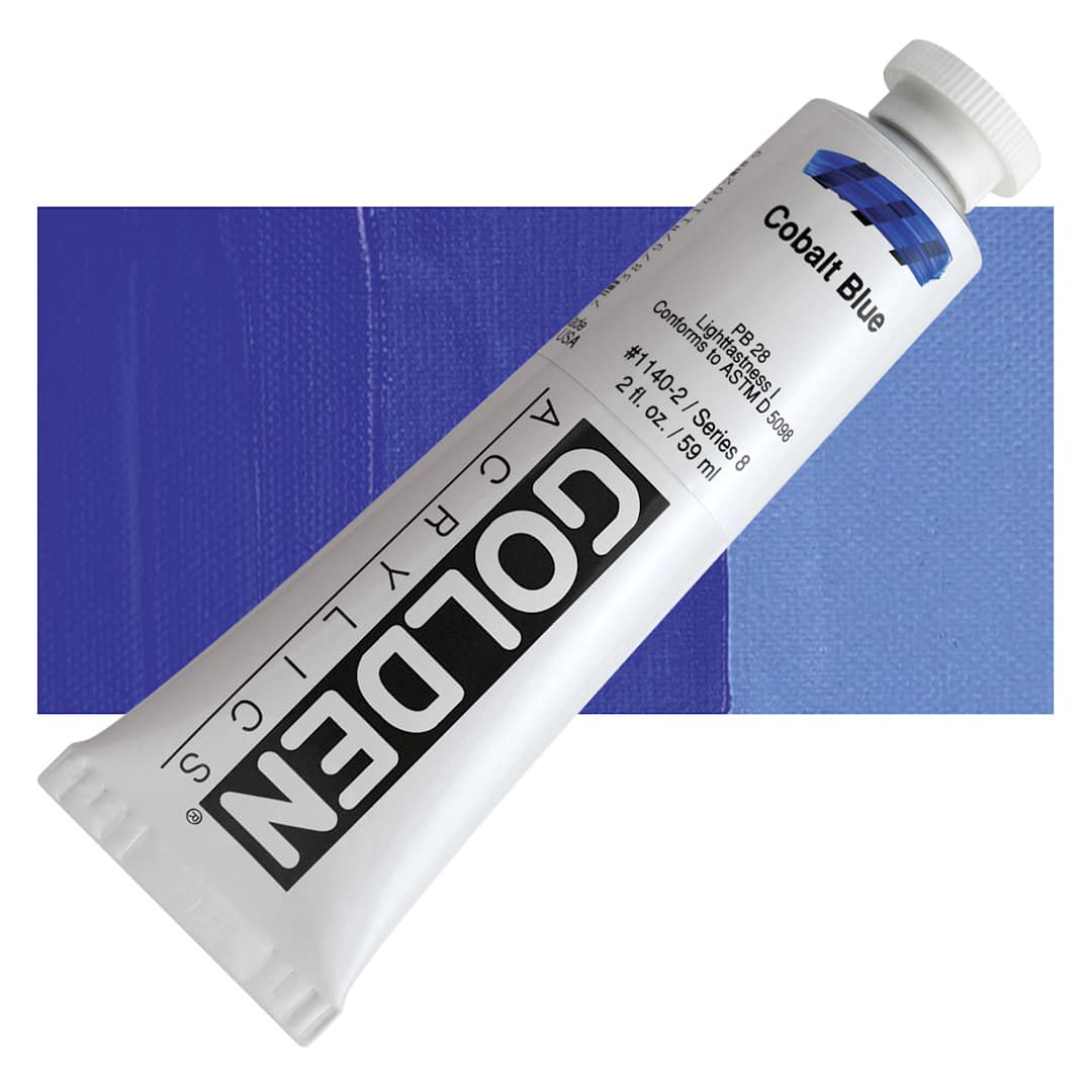 Open in modal - Golden Heavy Body Artist Acrylic - Cobalt Blue, 2 oz Tube and swatch