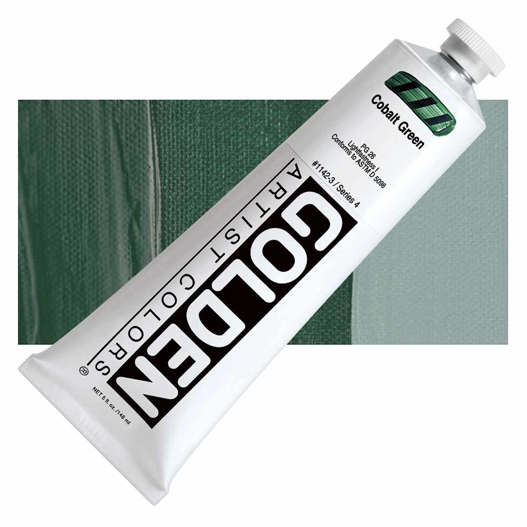 Open in modal - Golden Heavy Body Artist Acrylic - Cobalt Green, 5 oz tube and swatch