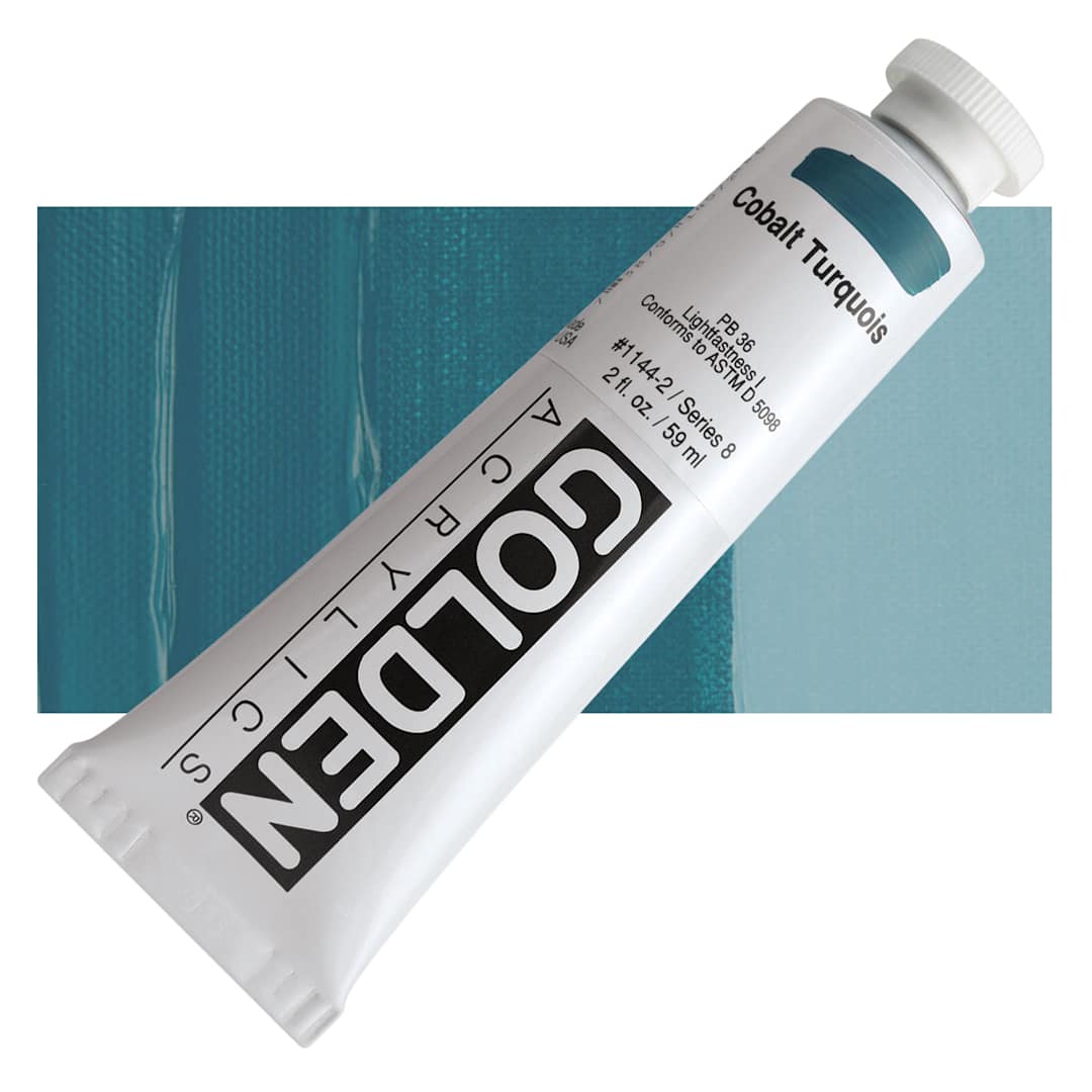 Open in modal - Golden Heavy Body Artist Acrylic - Cobalt Turquoise, 2 oz Tube and swatch