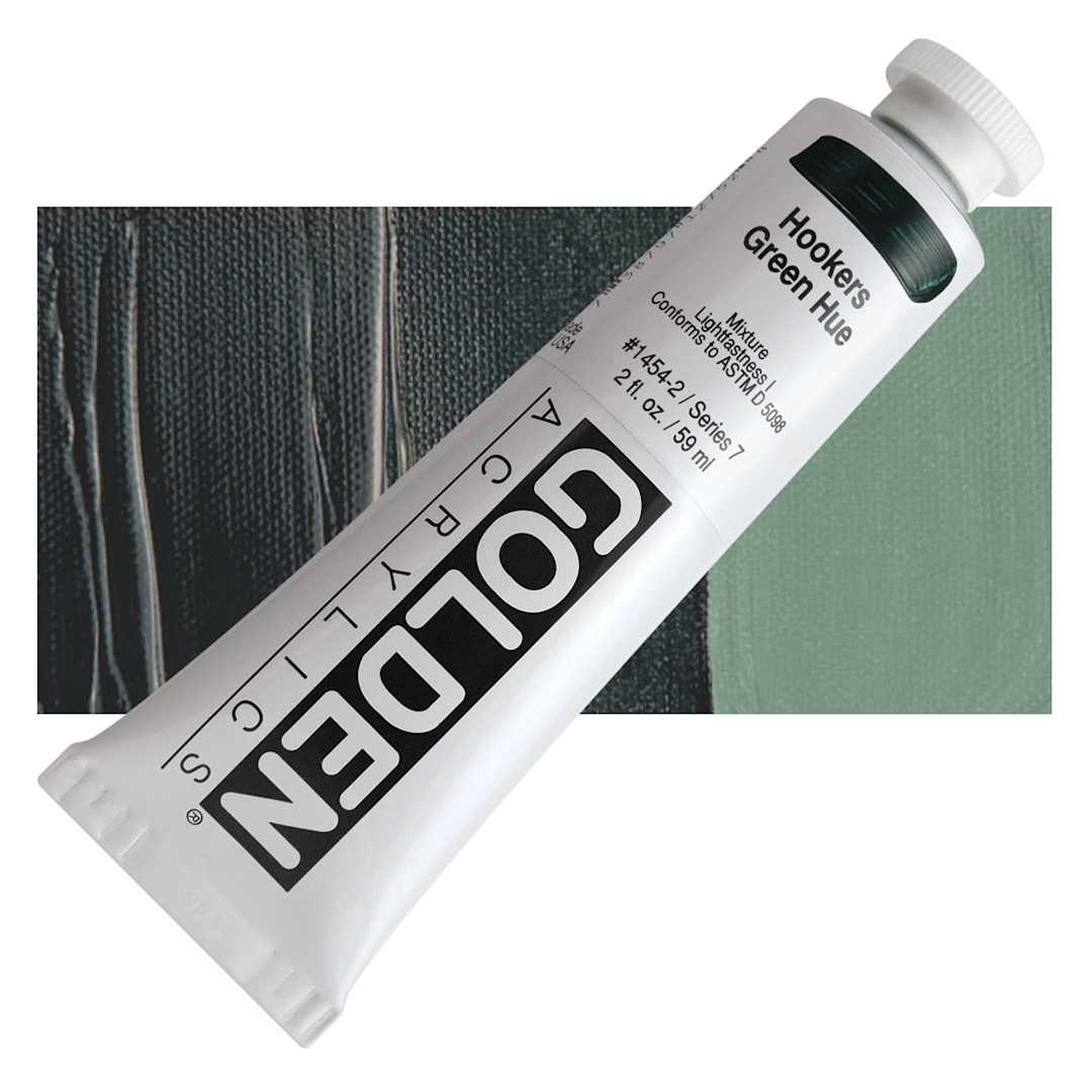 Open in modal - Golden Heavy Body Artist Acrylic - Hooker's Green Hue, 2 oz Tube and swatch
