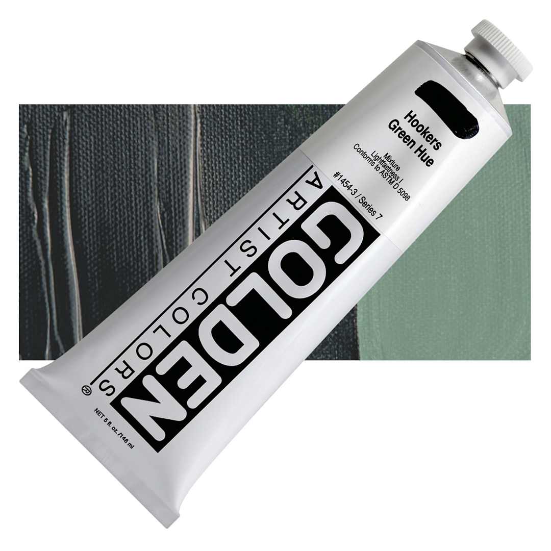 Open in modal - Golden Heavy Body Artist Acrylic - Hooker's Green Hue, 5 oz Tube and swatch