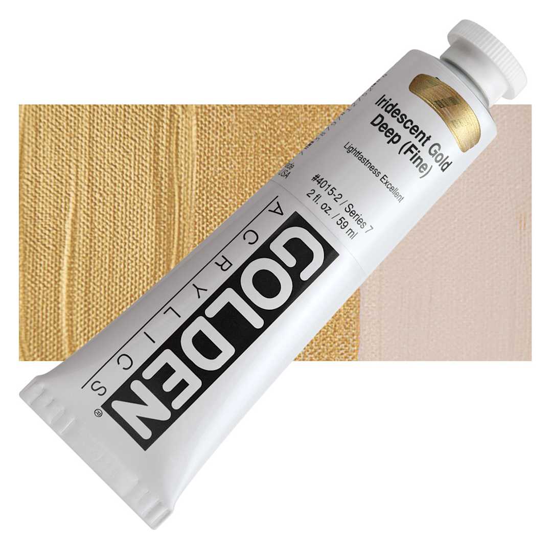 Open in modal - Golden Heavy Body Artist Acrylic - Iridescent Gold Deep (Fine), 2 oz Tube and swatch