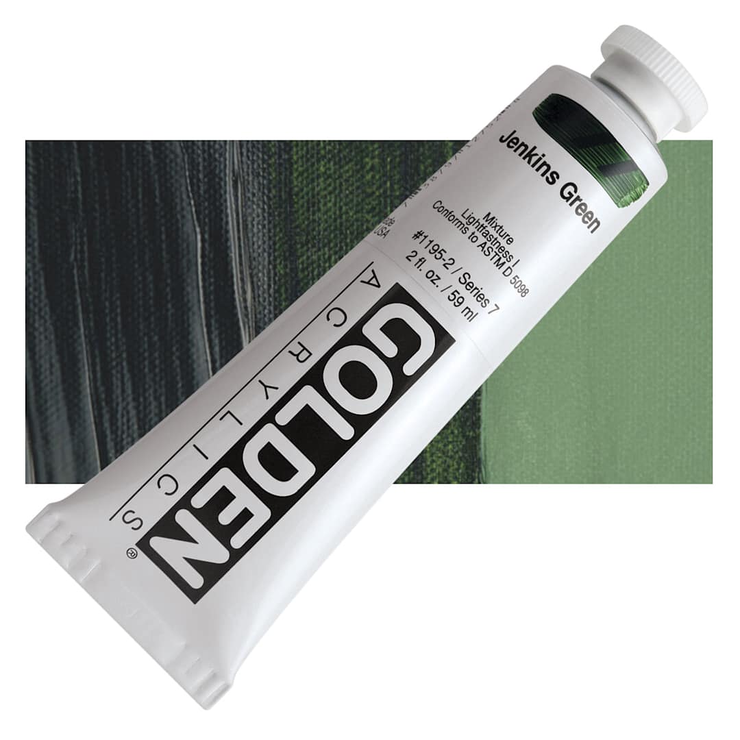 Open in modal - Golden Heavy Body Artist Acrylic - Jenkins Green, 2 oz Tube and swatch