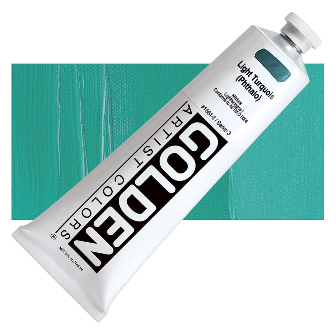 Open in modal - Golden Heavy Body Artist Acrylic - Light Turquoise (Phthalo), 5 oz tube and swatch
