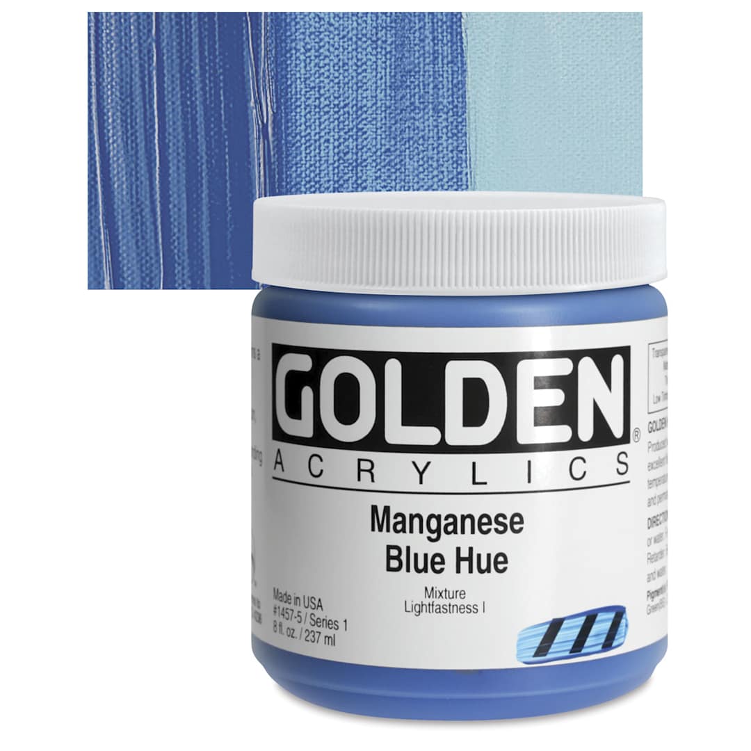 Open in modal - Golden Heavy Body Artist Acrylic - Manganese Blue Historic Hue, 8 oz Jar and swatch
