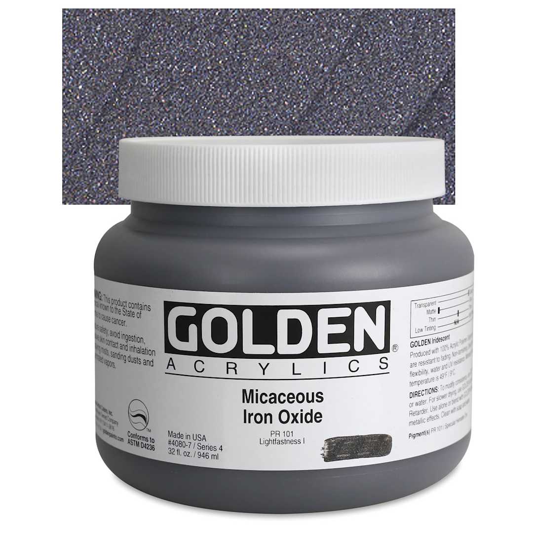 Open in modal - Golden Special Iridescent Acrylic - Micaceous Iron Oxide, 32 oz jar and swatch