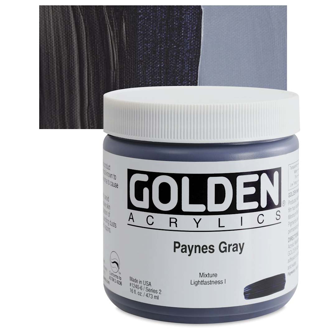 Open in modal - Golden Heavy Body Artist Acrylic - Paynes Gray, 16 oz Jar and swatch