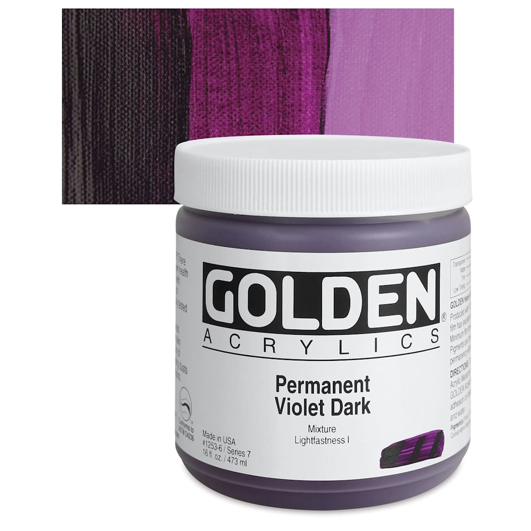 Open in modal - Golden Heavy Body Artist Acrylic - Permanent Violet Dark, 16 oz Jar and swatch